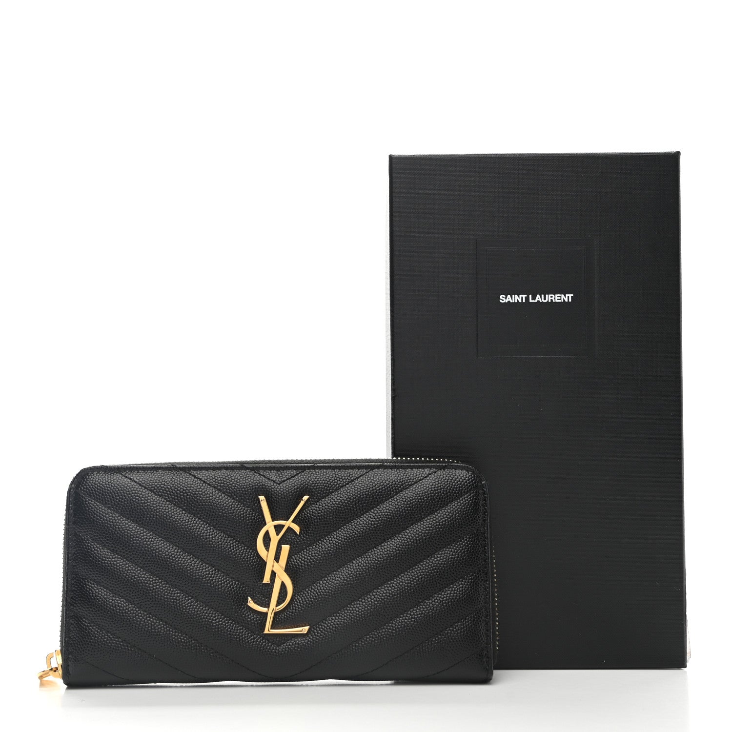Saint Laurent Grain De Poudre Matelasse Chevron Monogram Zip Around Wallet Black 7 of 7