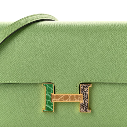 Hermes Epsom Alligator Lizard Constance Wallet To Go Vert Criquet Cactus Beige Sable Ombre 8 of 11