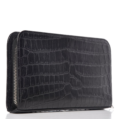 Saint Laurent Calfskin Crocodile Embossed Mens Zip Around Continental Wallet Black 3 of 13