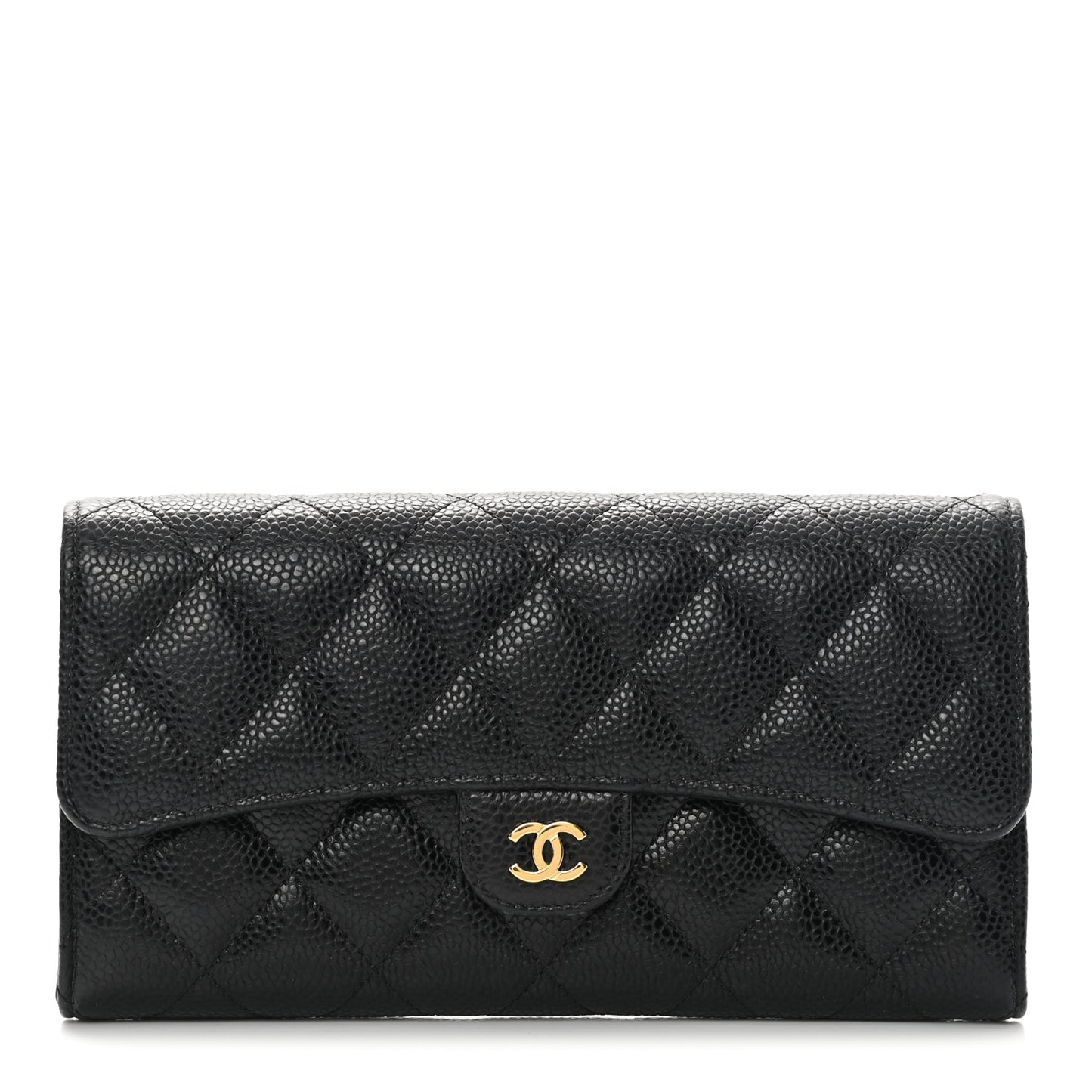 Caviar Quilted Large Gusset Flap Wallet Black