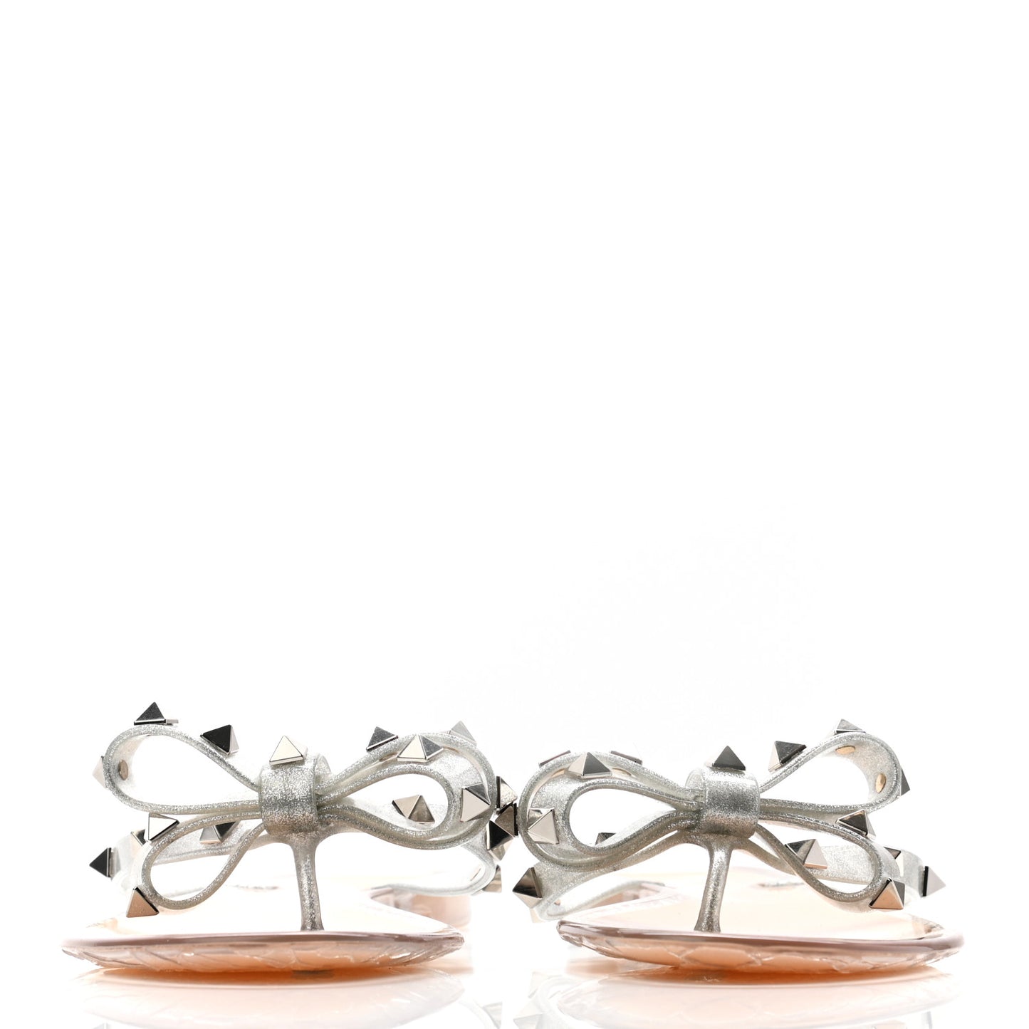 PVC Jelly Glitter Rockstud Bow Thong Sandals 36 Silver