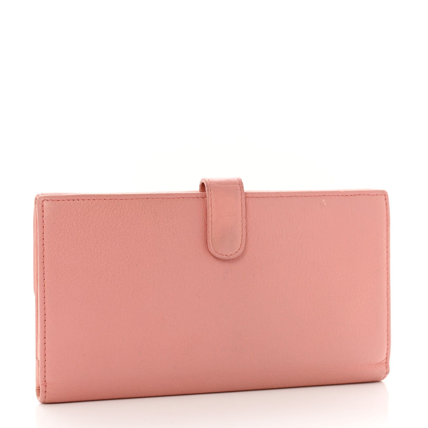 Goatskin Camellia Embossed Flap Wallet Pink