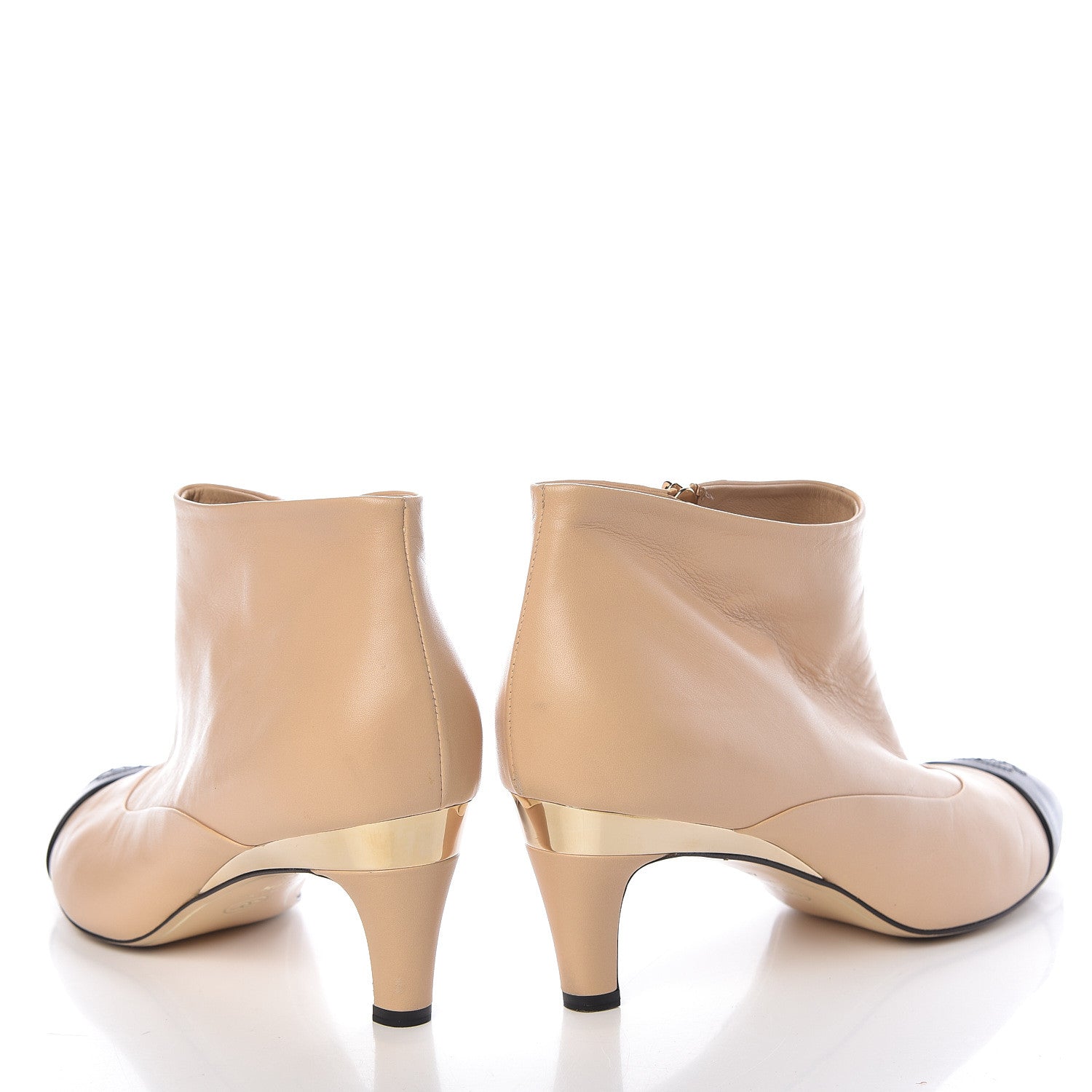 Chanel Lambskin Cap Toe Booties 40.5 Beige Black 6 of 12