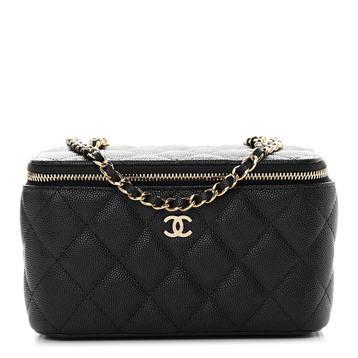 Caviar Quilted Small Vanity Case With Chain Black