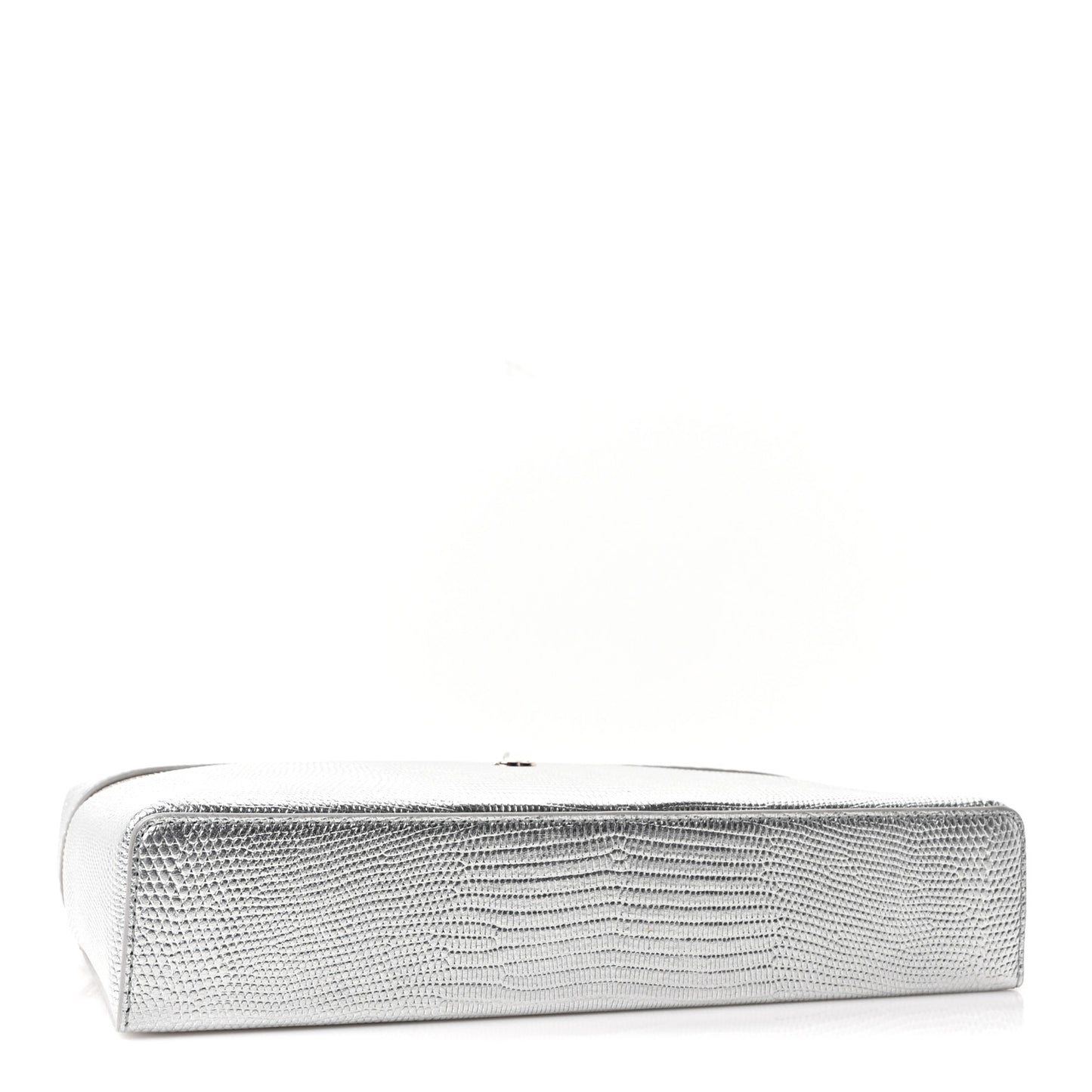 Lizard Embossed Top Handle Slim Vanity With Chain Silver