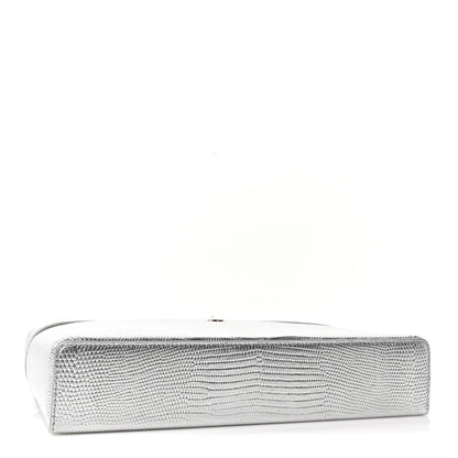 Chanel Lizard Embossed Top Handle Slim Vanity With Chain Silver 4 of 10