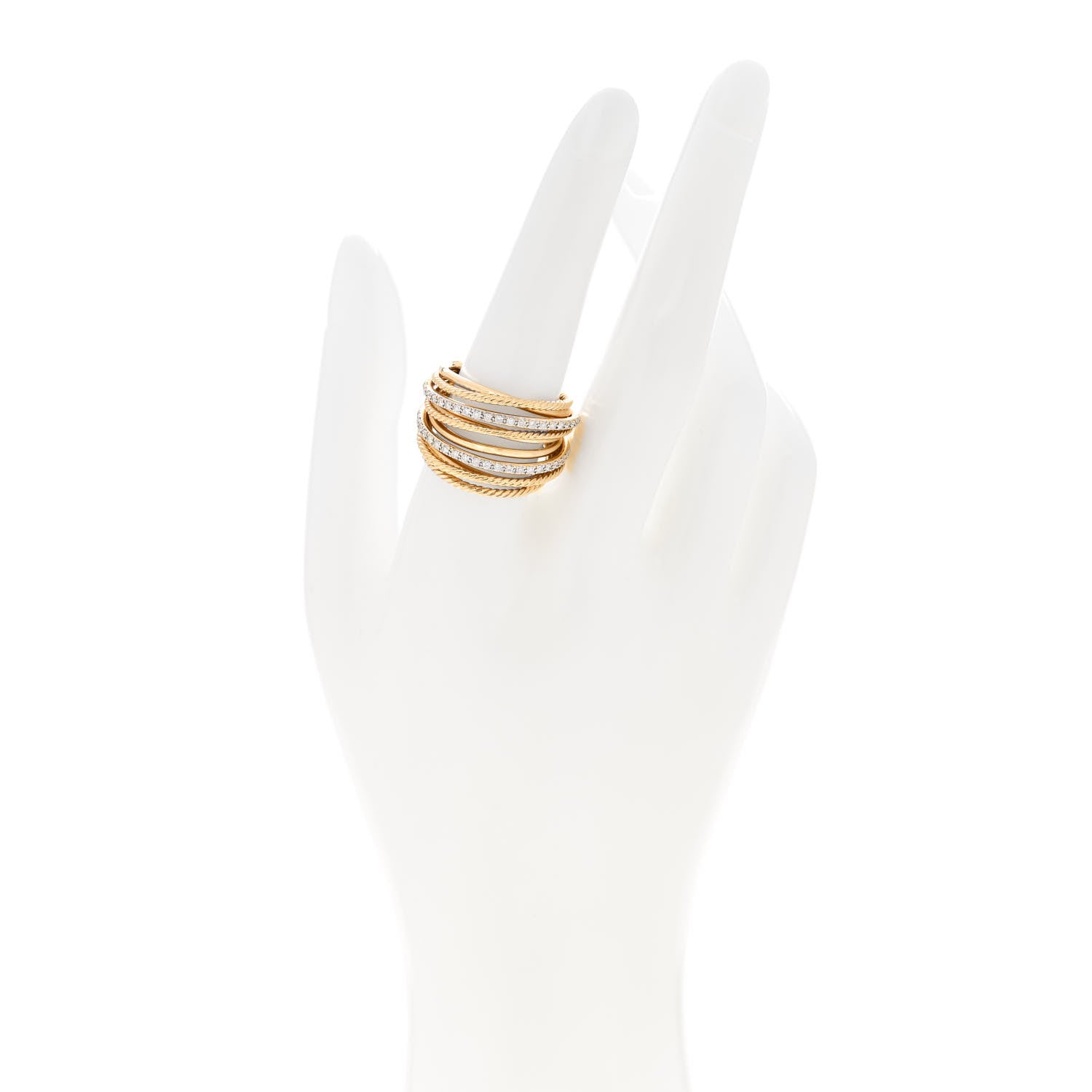 David Yurman 18K Yellow Gold Diamond 18mm Wide Crossover Ring 58 8.25 2 of 4