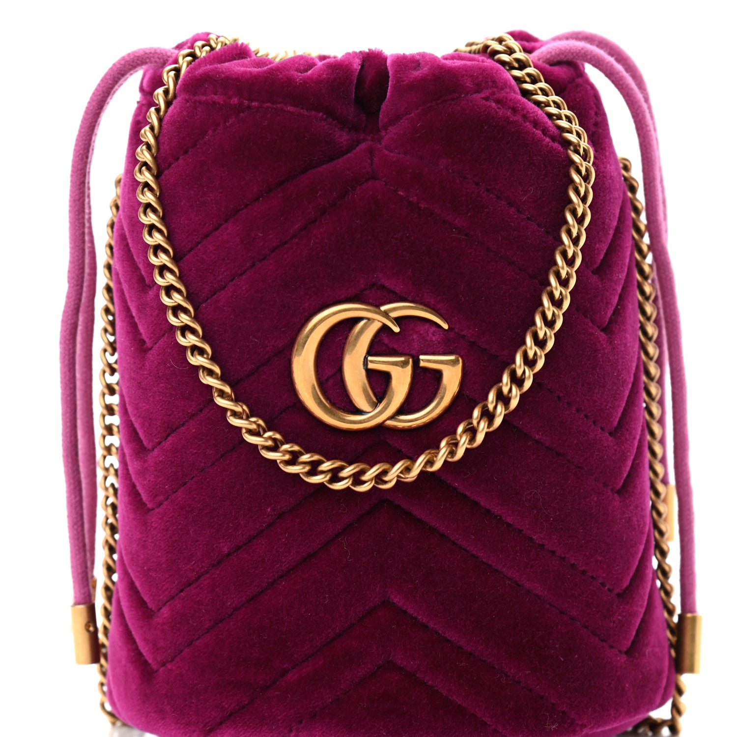 Gucci Velvet Matelasse Mini GG Marmont 2.0 Bucket Bag Fuchsia Violet Cyclamen 7 of 10