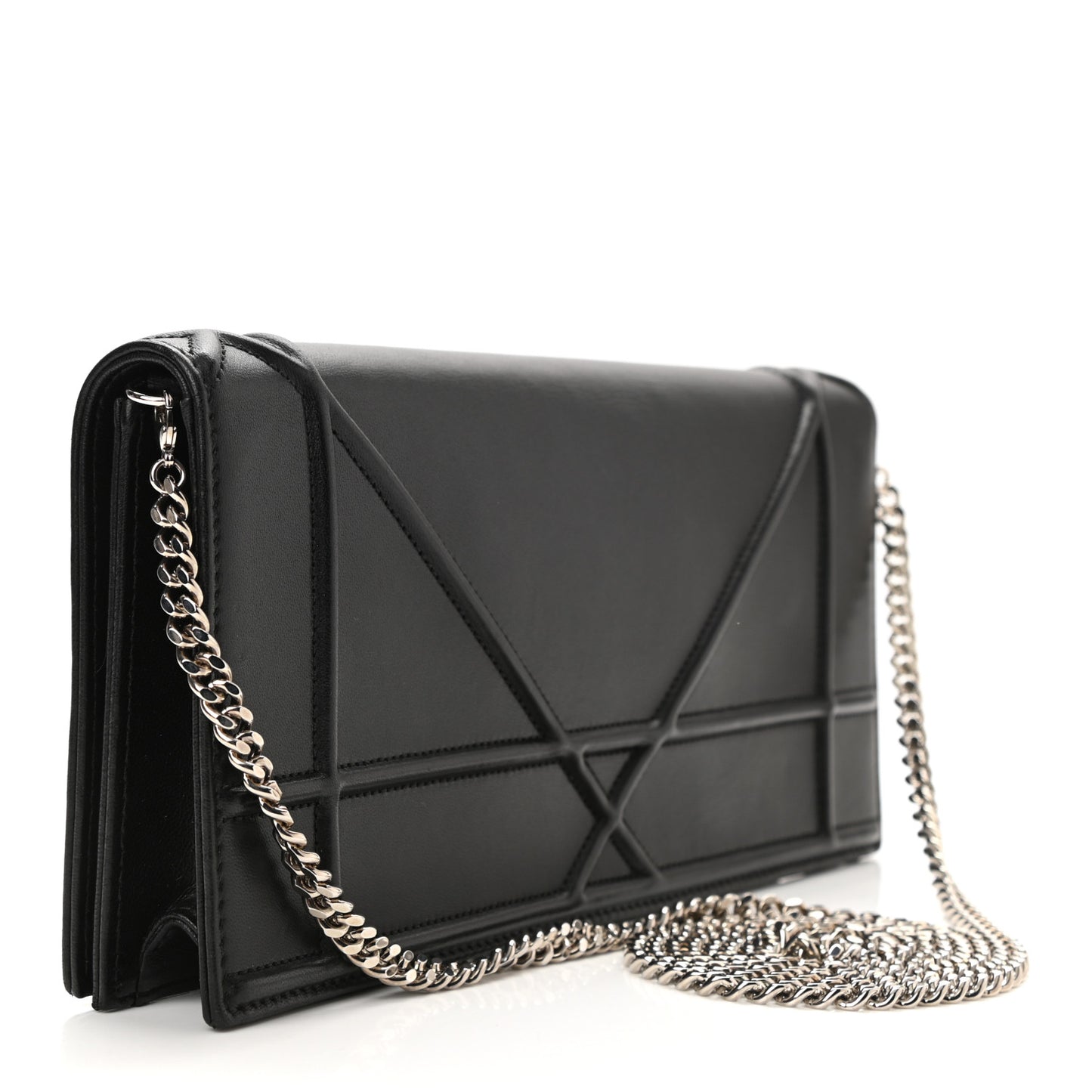 Lambskin Diorama Croisiere Chain Wallet Black