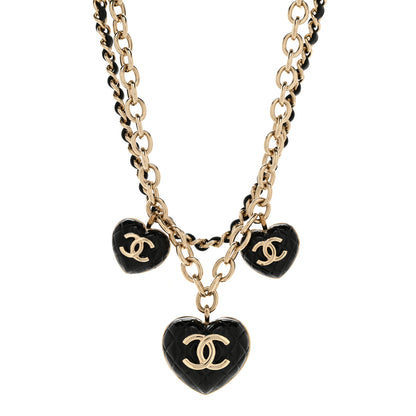 Chanel Metal Lambskin Resin Quilted CC Heart Necklace Black Gold 1 of 5