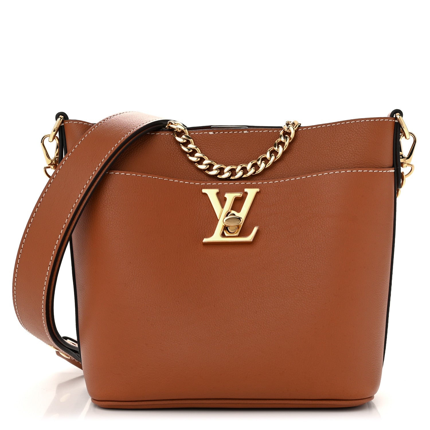 Louis Vuitton Calfskin Lock and Walk Bucket Cognac 1 of 10
