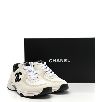 Chanel Mesh Suede Calfskin Grained Calfskin Womens CC Sneakers 37.5 White Black 10 of 10