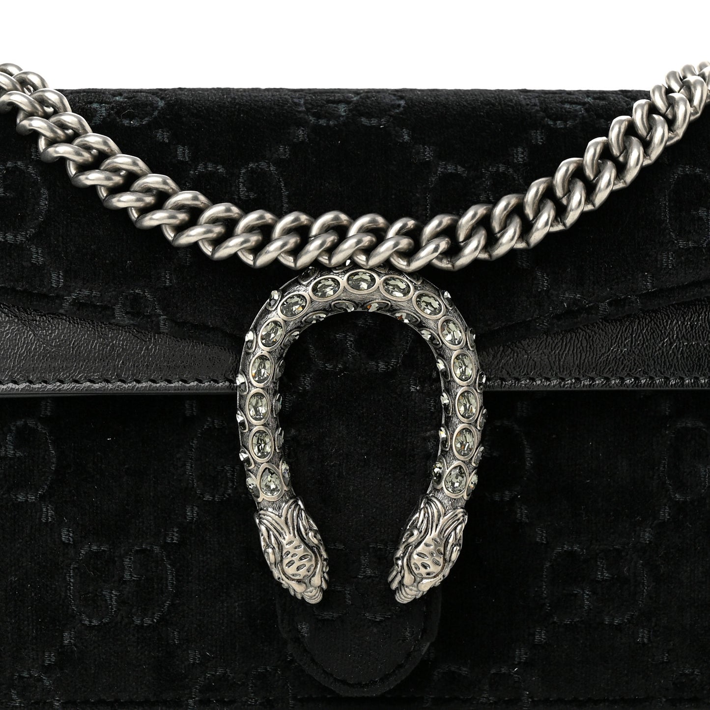 Velvet Skipper Crystal GG Monogram Small Dionysus Shoulder Bag Black Black Diamond