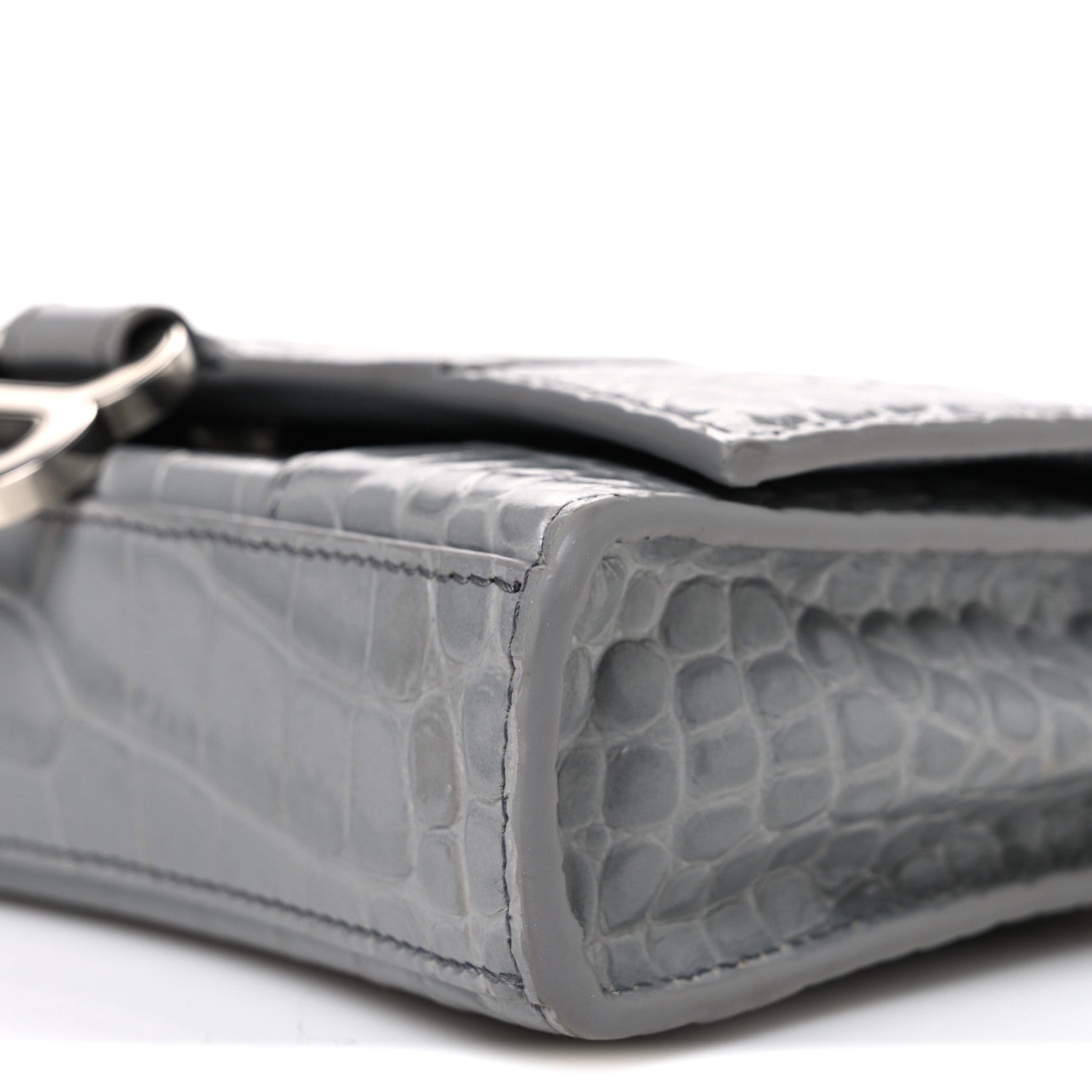 Balenciaga Shiny Calfskin Crocodile Embossed Hourglass Chain Bag Balenciaga Steel Grey 10 of 10