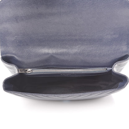 Saint Laurent Sheepskin Matelasse Chevron Monogram Large College Satchel Navy Blue 5 of 19