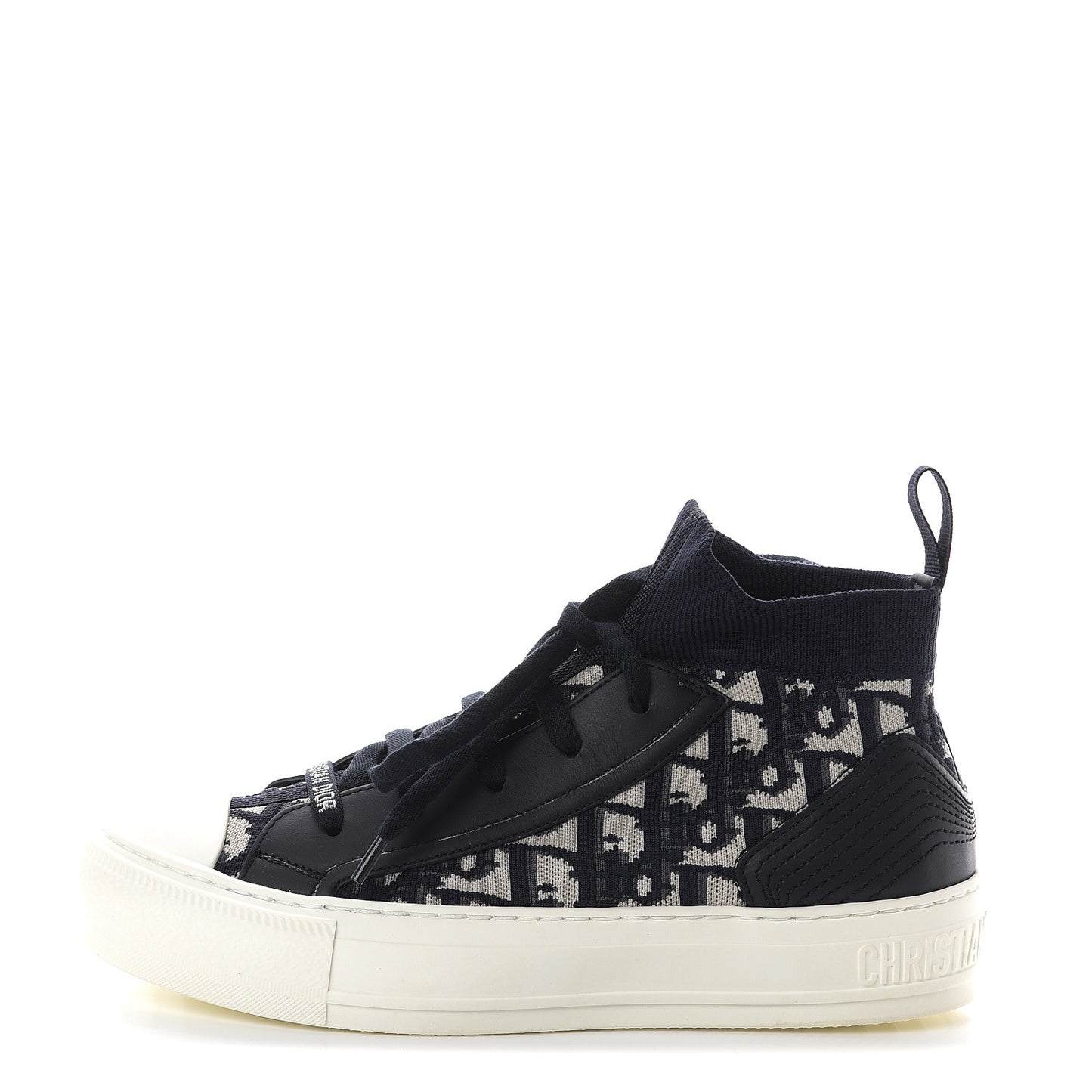 Technical Knit Calfskin Oblique Womens Walk'n Dior Mid Top Sneakers 35.5 Deep Blue