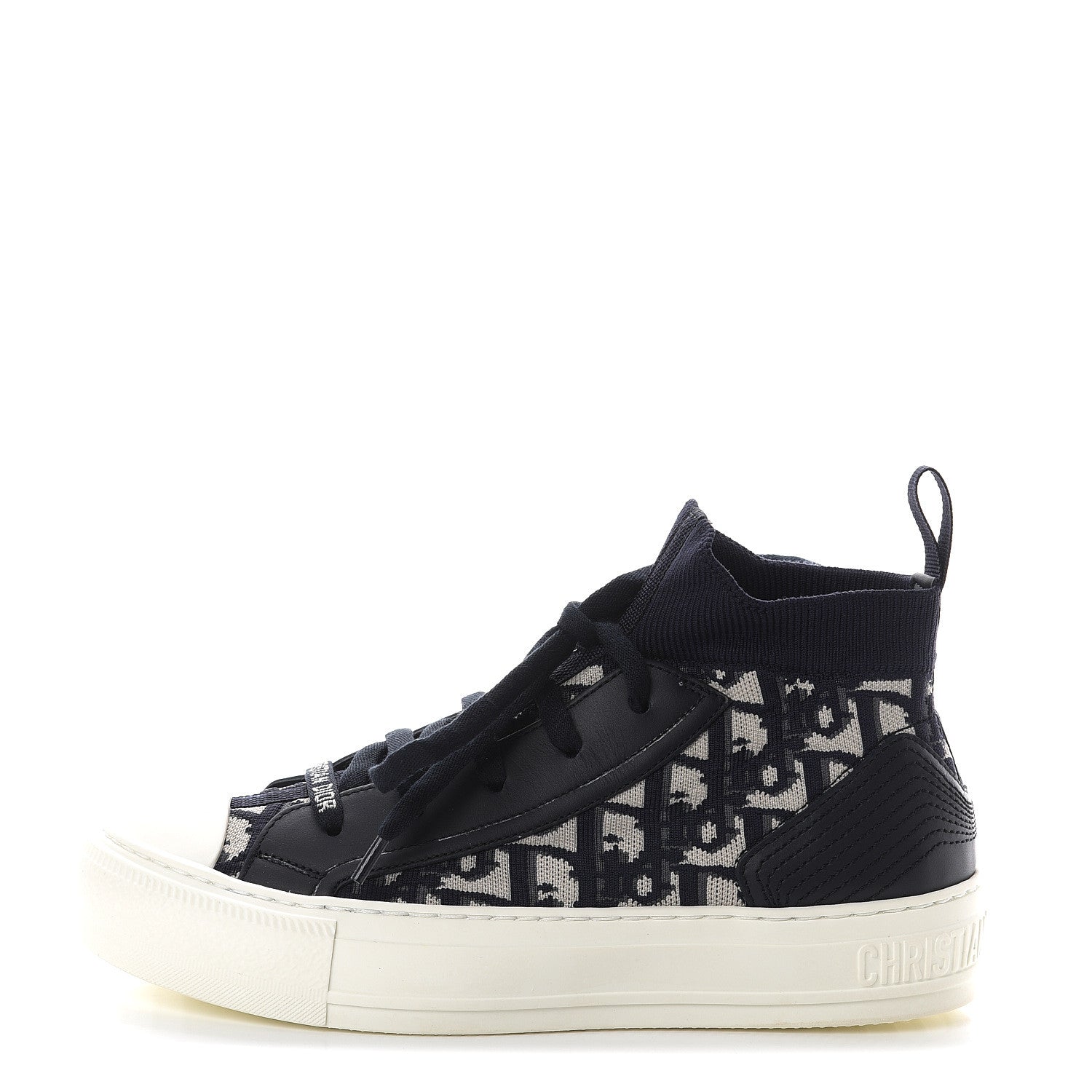 Christian Dior Technical Knit Calfskin Oblique Womens Walk'n Dior Mid Top Sneakers 35.5 Deep Blue 1 of 7