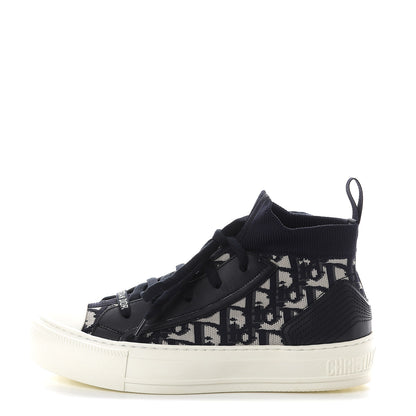 Christian Dior Technical Knit Calfskin Oblique Womens Walk'n Dior Mid Top Sneakers 35.5 Deep Blue 1 of 7