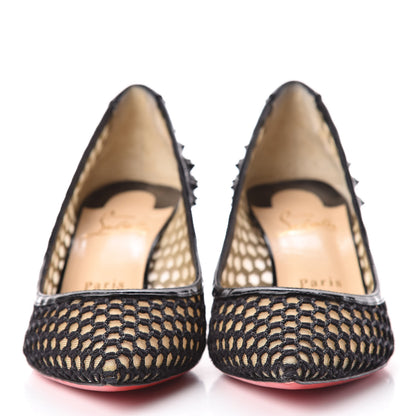 Christian Louboutin Fishnet Mesh Suede Guni 55 Spiked Pumps 37 Black 2 of 12