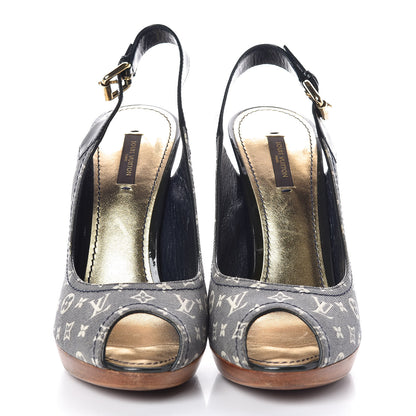 Louis Vuitton Monogram Denim Peep Toe Pumps 40 Blue 2 of 8