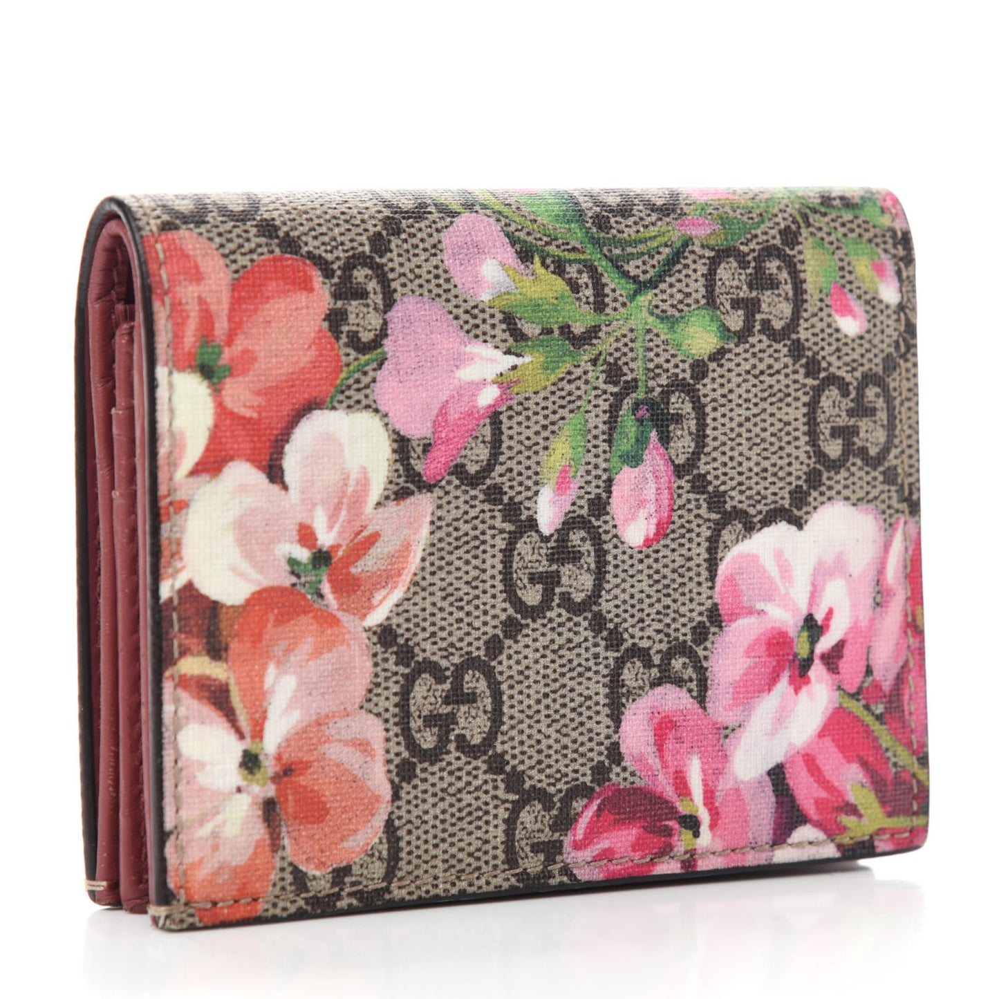 GG Supreme Monogram Blooms Card Case Beige Multicolor Dry Rose
