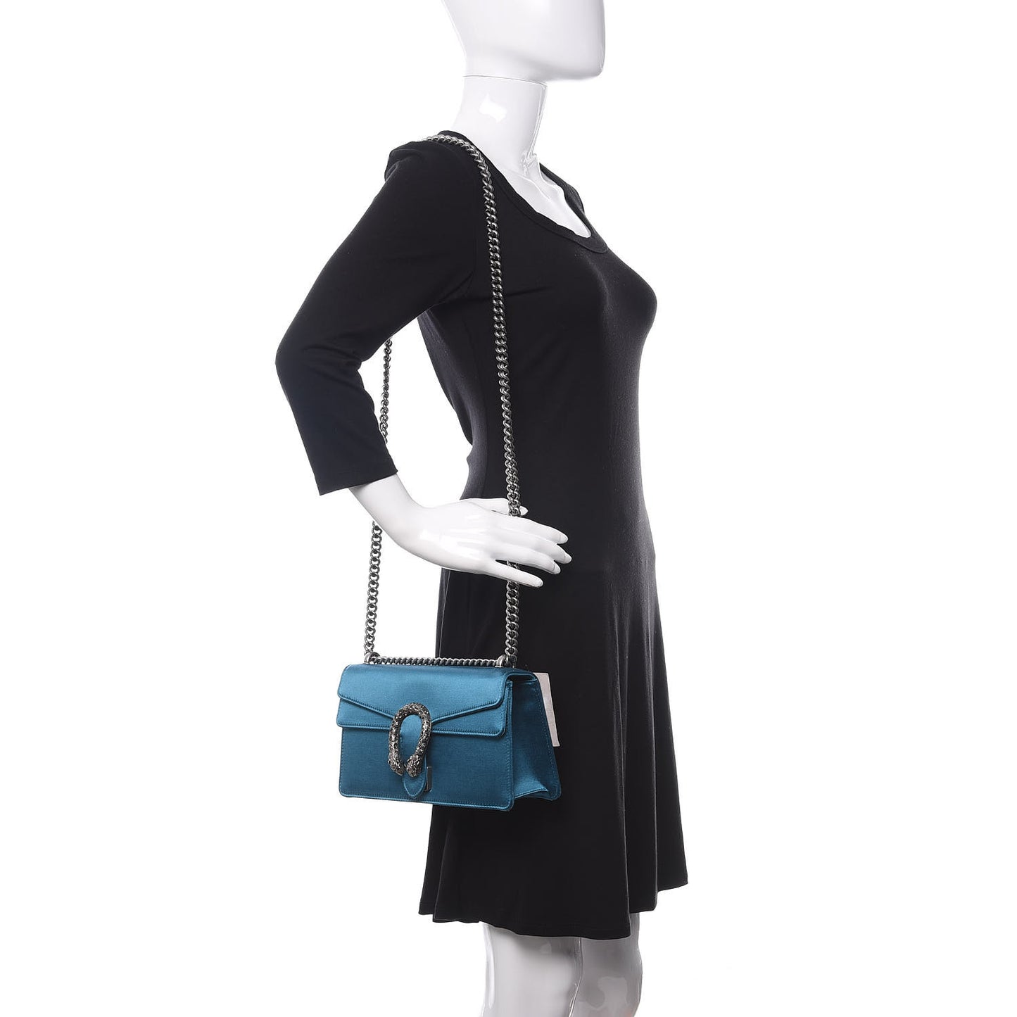 Satin Silk Crystal Small Dionysus Shoulder Bag Turchese Black Diamond