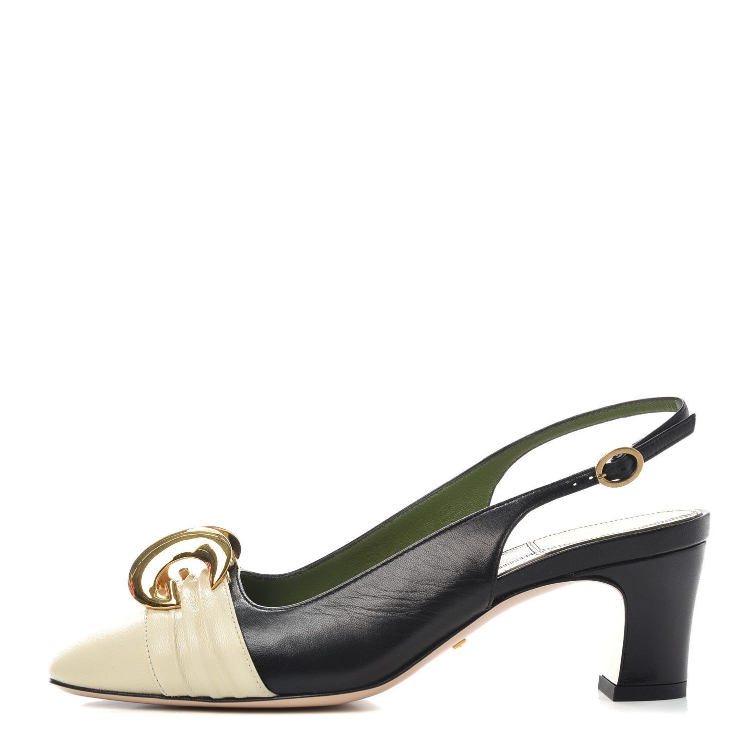 Gucci Malaga Kid Half Moon GG Square Toe Slingback Pumps 36 Black Vintage White 1 of 11