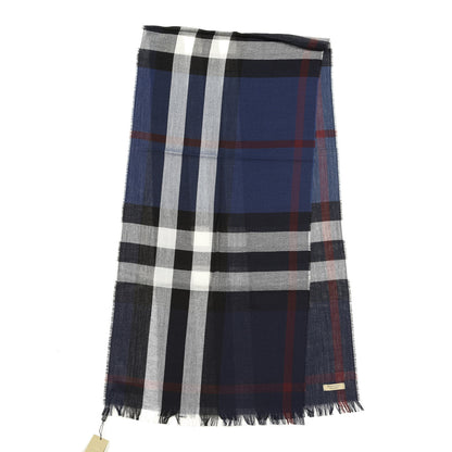 Burberry Wool Cashmere Check Lightweight Scarf Navy 2 of 4