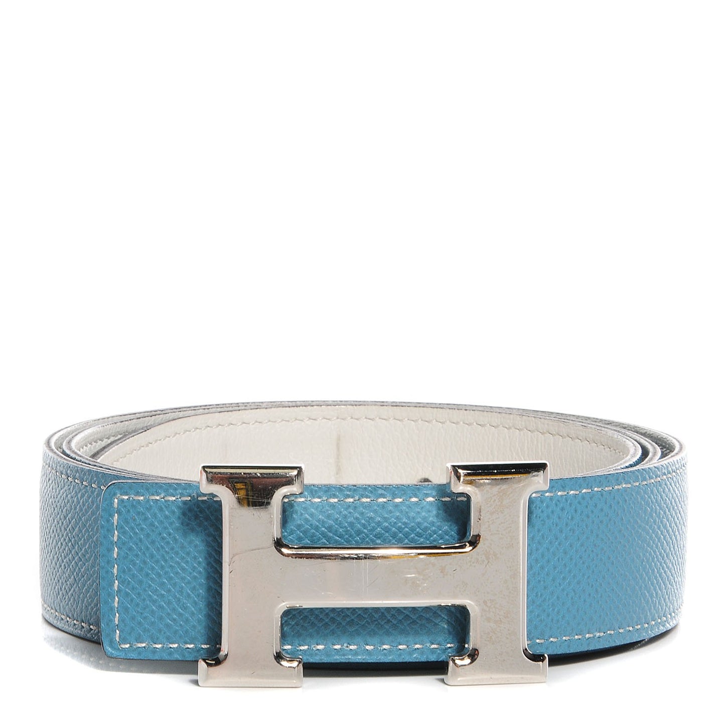 Swift Epsom 32mm H Belt 85 Blanc Blue Jean