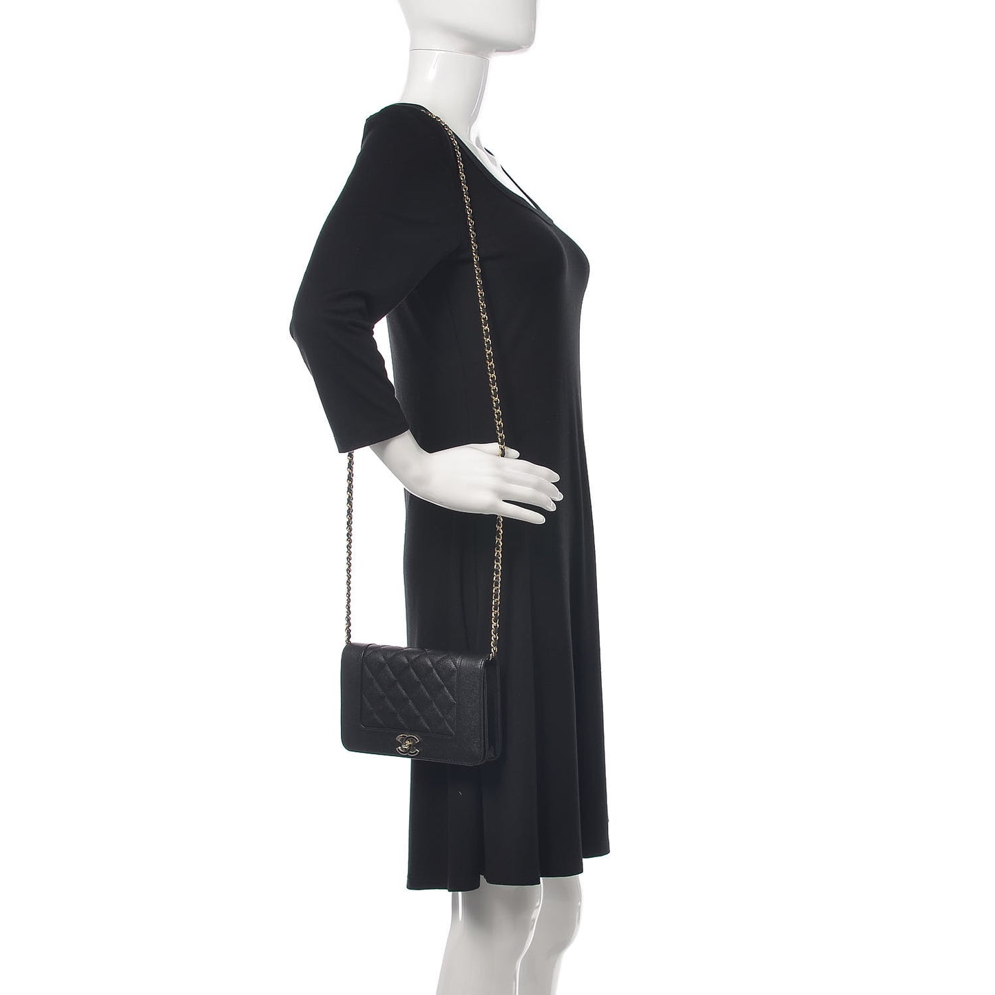 Caviar Quilted Vintage Mademoiselle Wallet On Chain WOC Black
