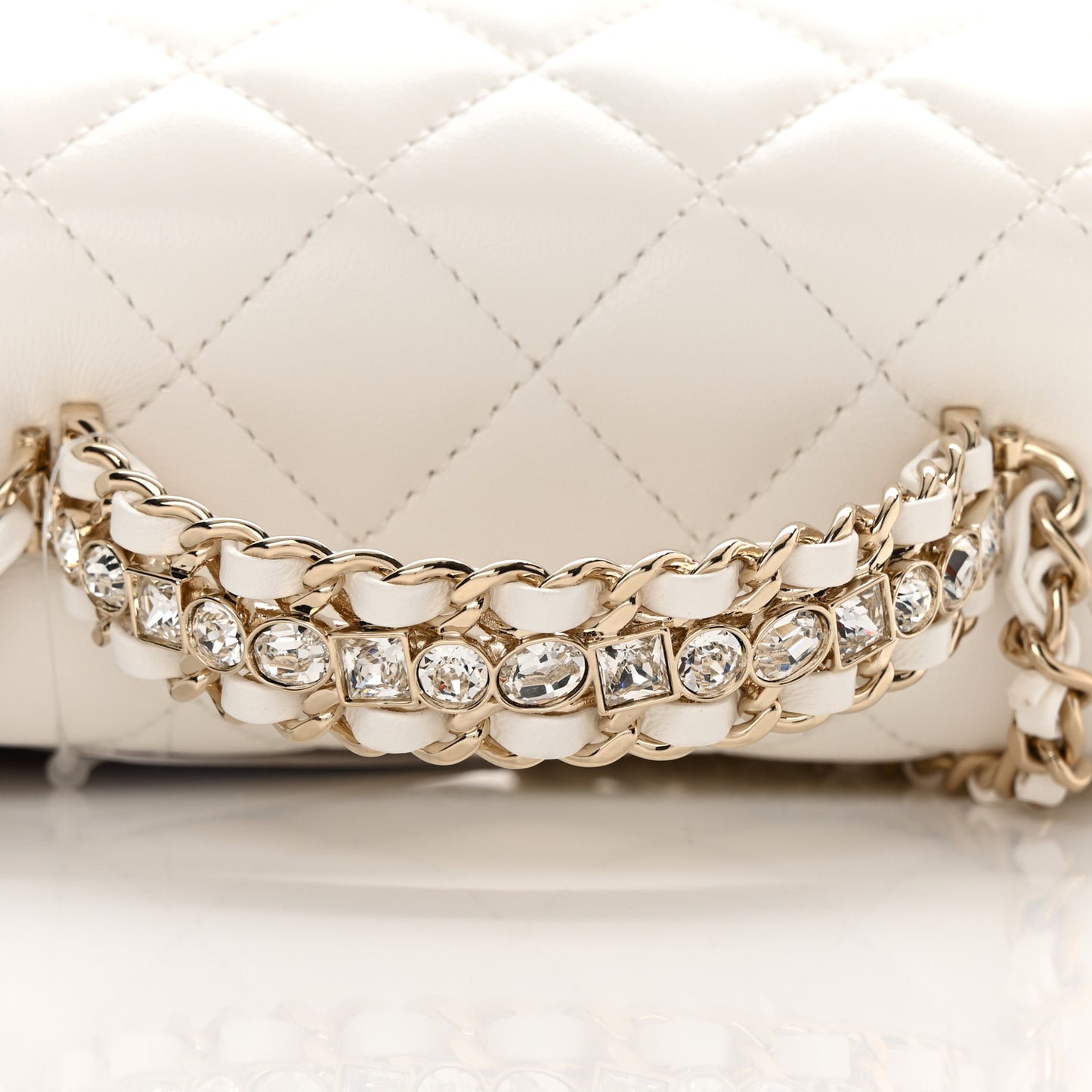 Lambskin Quilted Mini Crystal Top Handle Rectangular Flap White