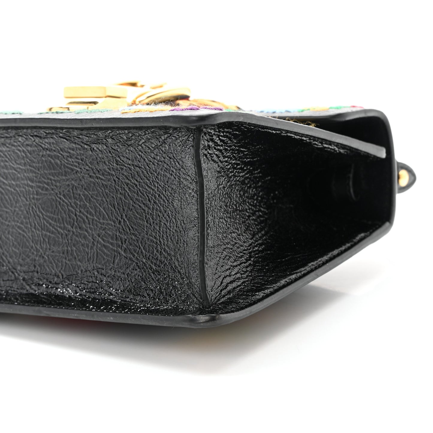 Patent Embroidered Mini Sylvie Top Handle Bag Black