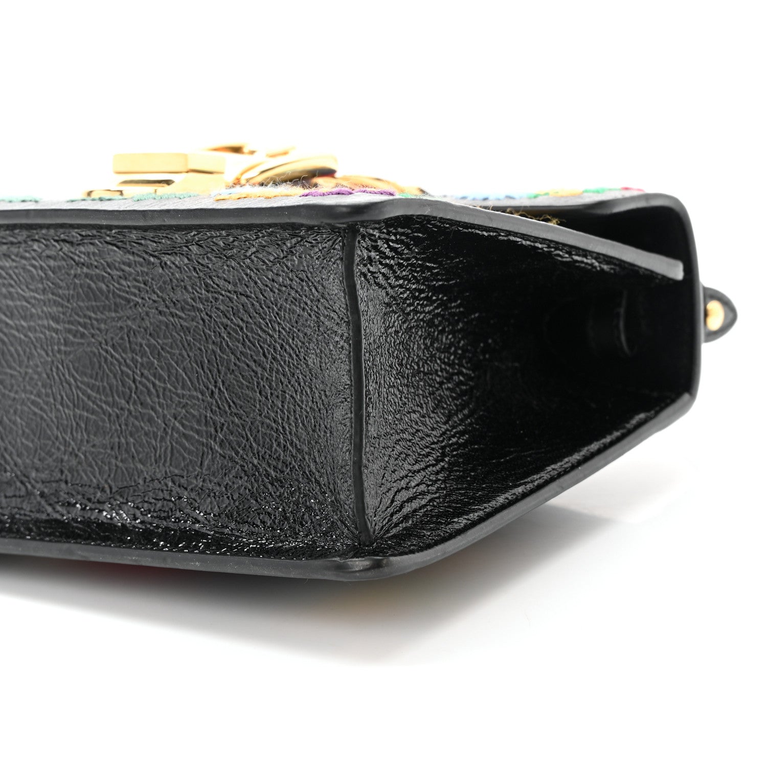 Gucci Patent Embroidered Mini Sylvie Top Handle Bag Black 11 of 11