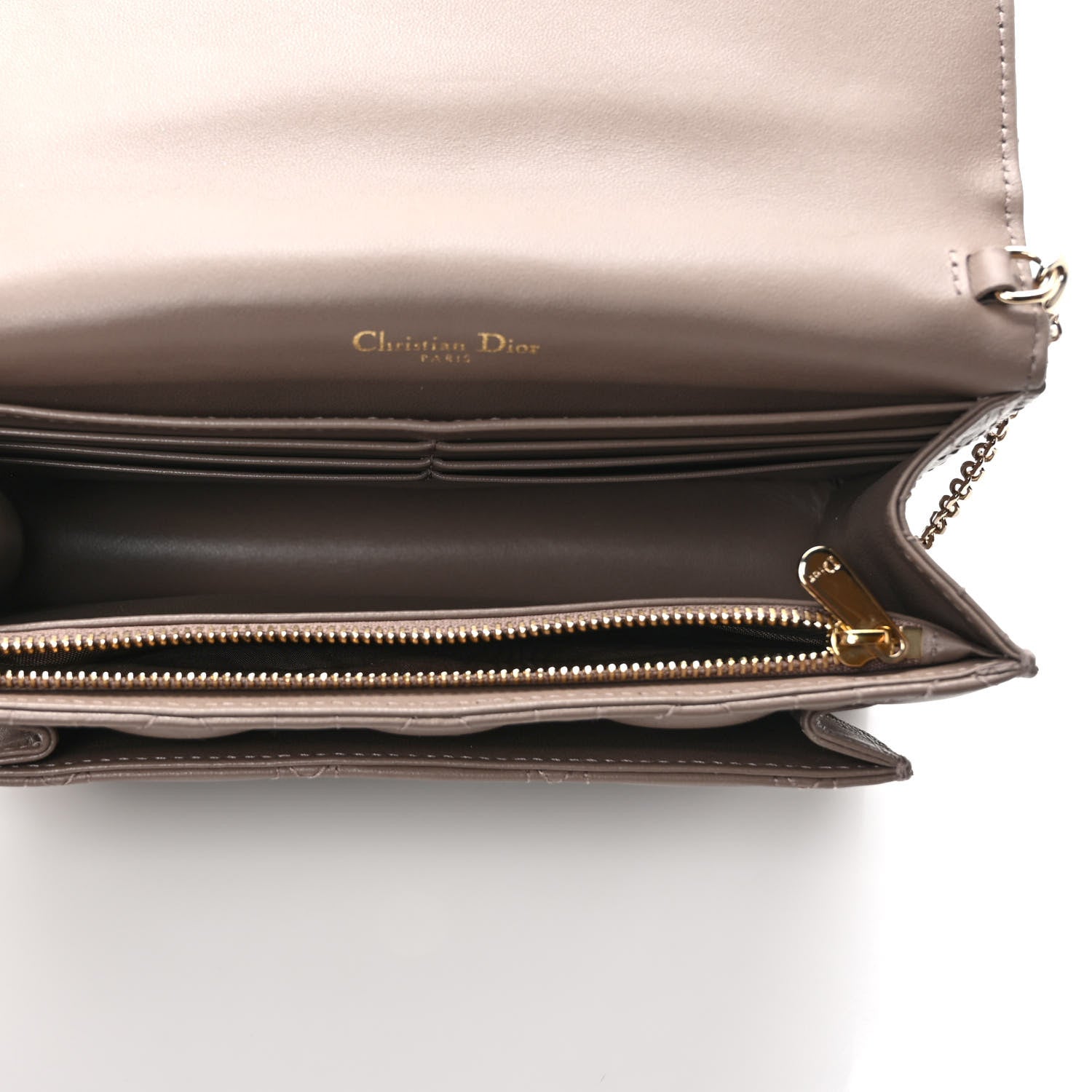 Christian Dior Lambskin Chain Lady Dior Chain Pouch Warm Taupe 5 of 9