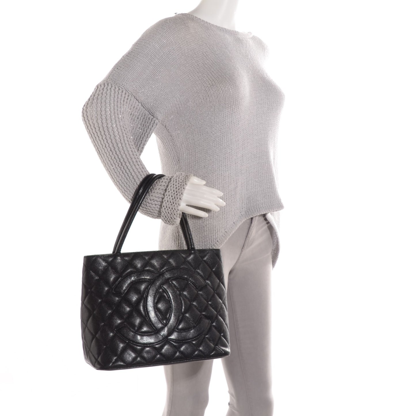 Caviar Quilted Medallion Tote Black