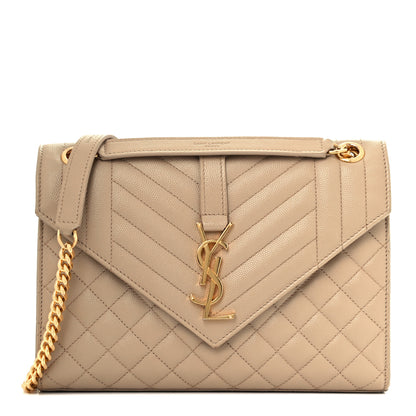 Saint Laurent Grain De Poudre Textured Mixed Matelasse Medium Triquilt Monogram Satchel Dark Beige 1 of 11