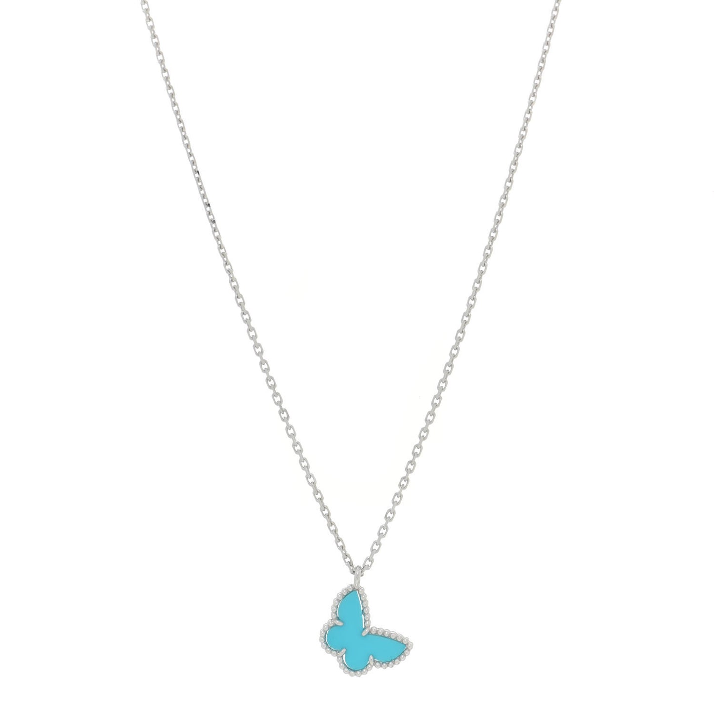 18K White Gold Turquoise Sweet Alhambra Butterfly Pendant Necklace