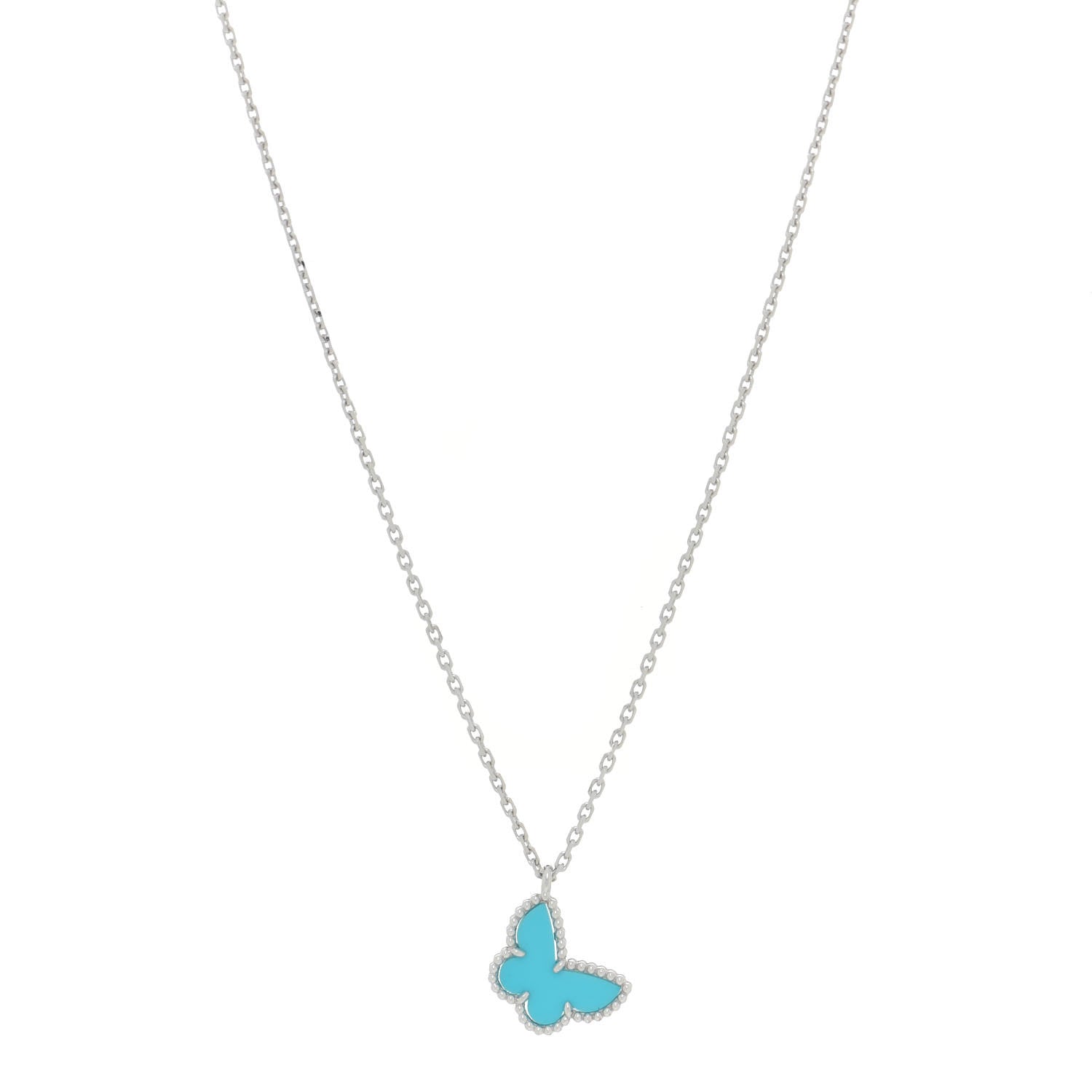 Van Cleef & Arpels 18K White Gold Turquoise Sweet Alhambra Butterfly Pendant Necklace 1 of 6