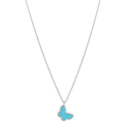 Van Cleef & Arpels 18K White Gold Turquoise Sweet Alhambra Butterfly Pendant Necklace 1 of 6