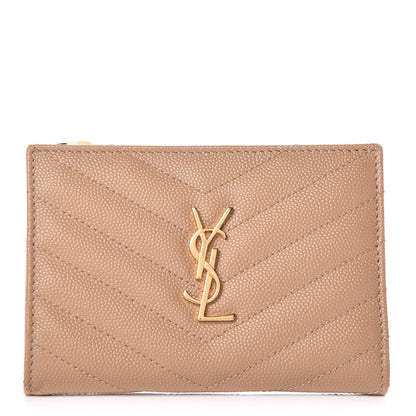Saint Laurent Grain De Poudre Matelasse Chevron Monogram Zipped Two-Part Wallet Cork 1 of 9