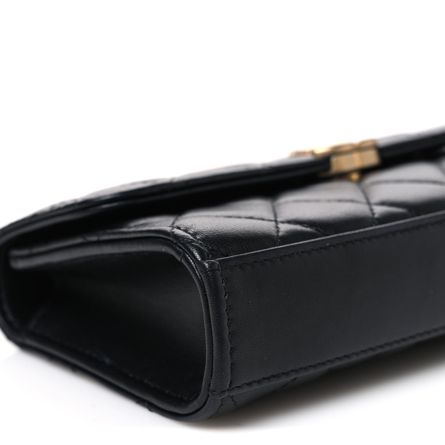 Lambskin Enamel Quilted Top Handle Flap Phone Holder With Chain Black