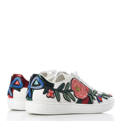Gucci Calfskin Web Floral Embroidered Womens Ace Sneakers 35.5 White 4 of 8
