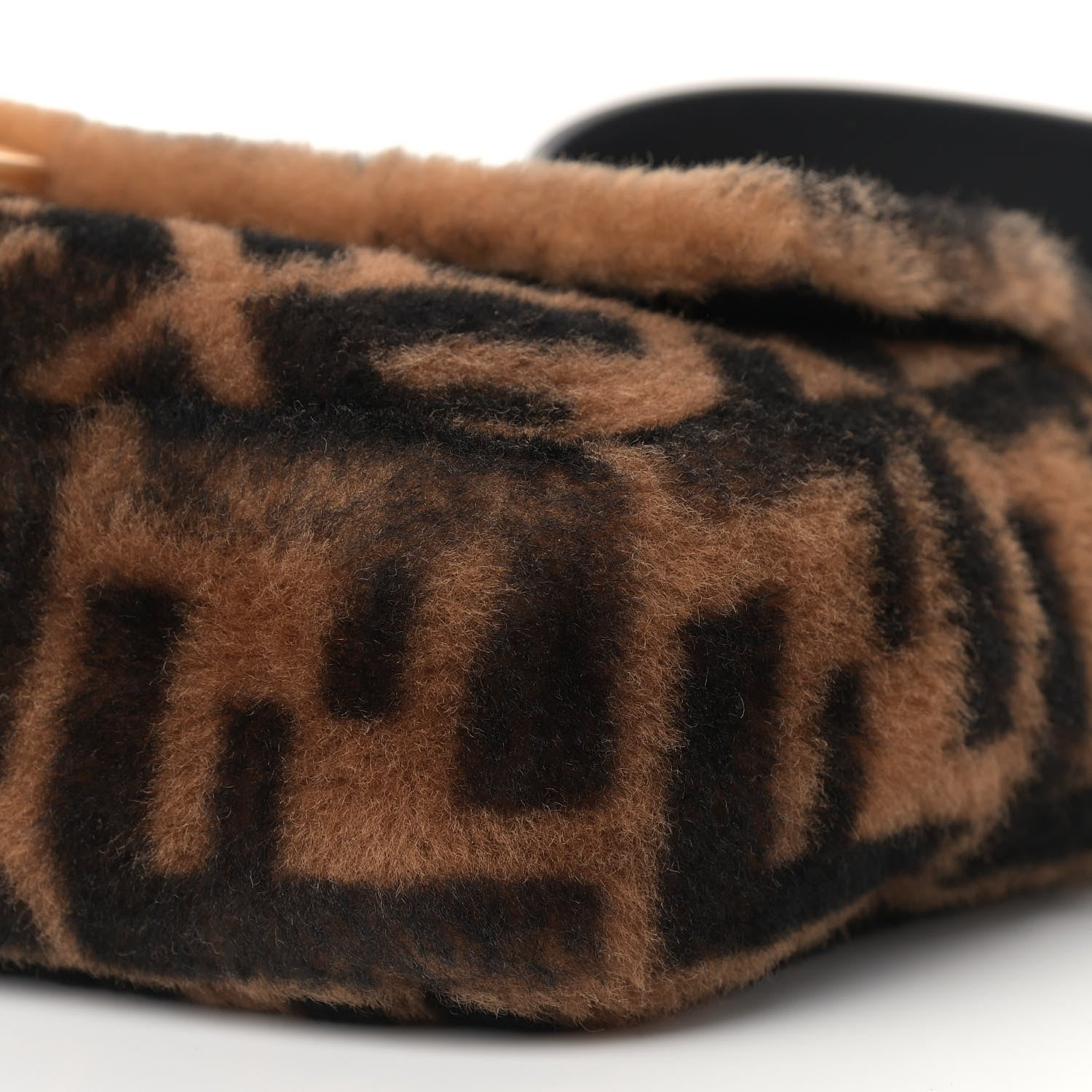 Fendi Shearling Vitello Dolce Macro FF 1974 Baguette Tobacco Black 8 of 11