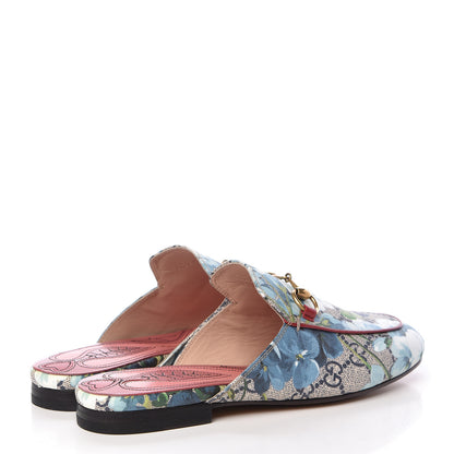 Gucci GG Supreme Monogram Blooms Womens Princetown Slippers 34 Beige Blue Navy Hibiscus Red 4 of 8