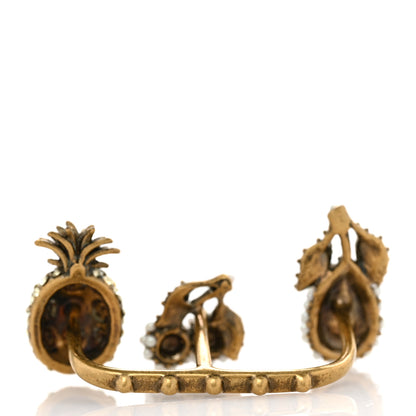 Gucci Metal Pearl Crystal Fruit Charm Multi-Finger Ring Aged Gold 2 of 4