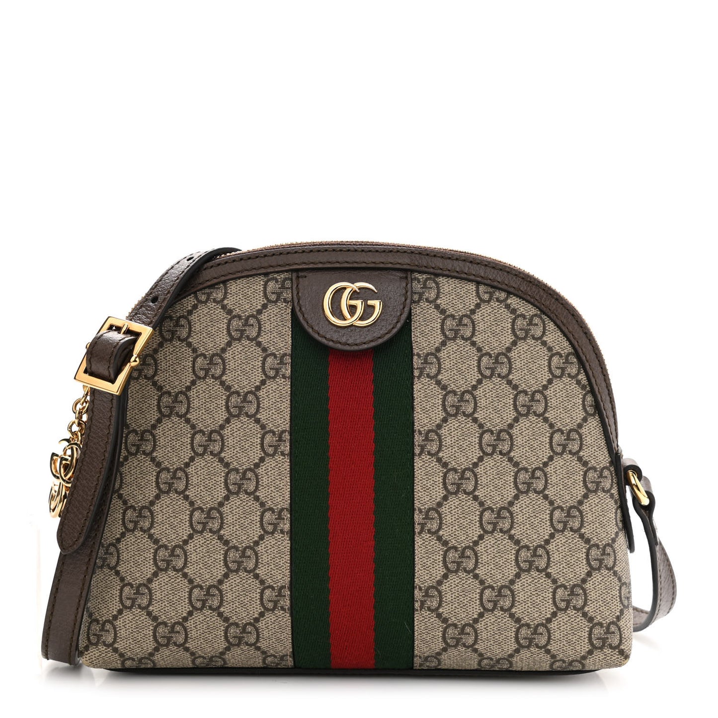 GG Supreme Monogram Textured Dollar Calfskin Web Small Ophidia Dome Shoulder Bag Beige Ebony New Acero