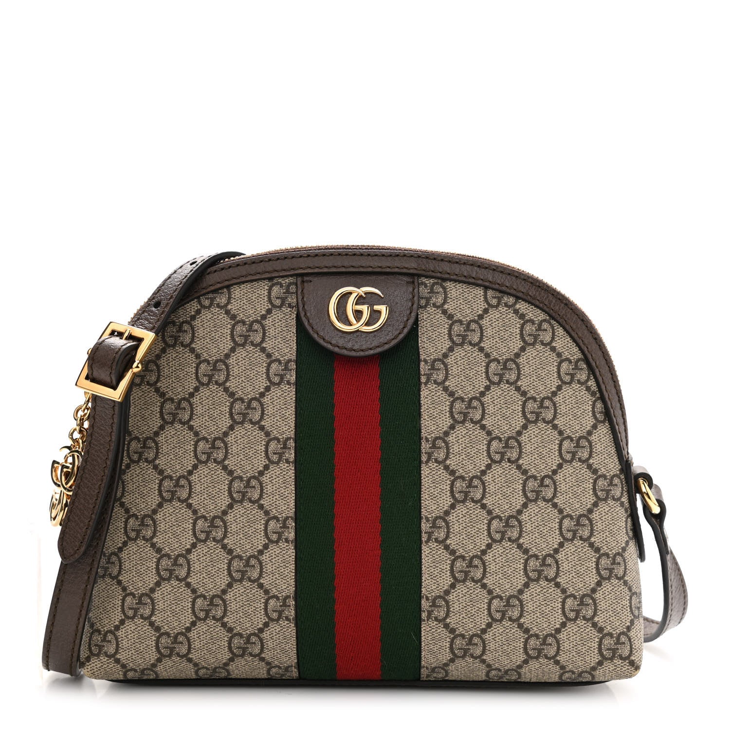 Gucci GG Supreme Monogram Textured Dollar Calfskin Web Small Ophidia Dome Shoulder Bag Beige Ebony New Acero 1 of 8