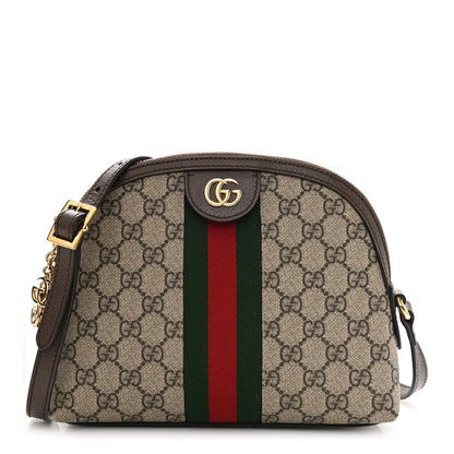 Gucci GG Supreme Monogram Textured Dollar Calfskin Web Small Ophidia Dome Shoulder Bag Beige Ebony New Acero 1 of 8