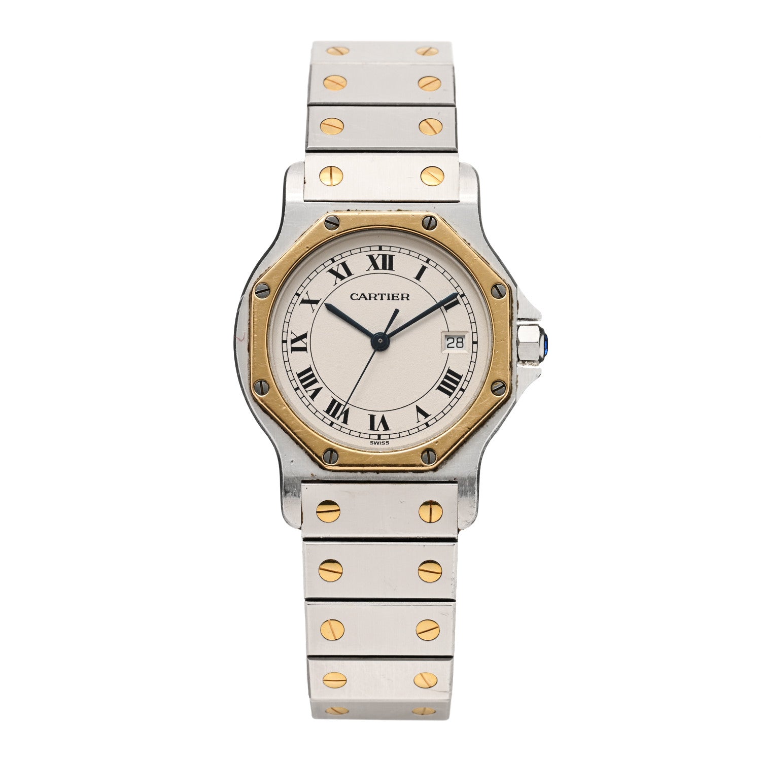 Cartier Stainless Steel 18K Yellow Gold 29mm Santos Octagon Quartz Watch 1 of 4