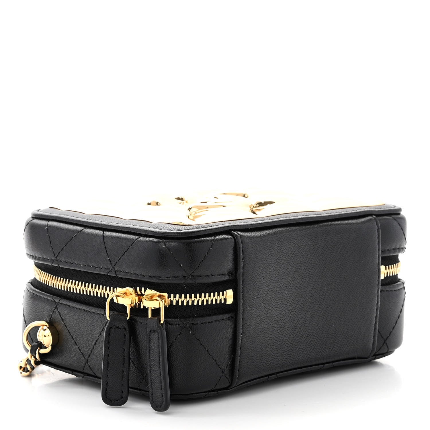 Chanel Lambskin Metal Quilted Mini Vanity Case With Chain Black Gold 4 of 10
